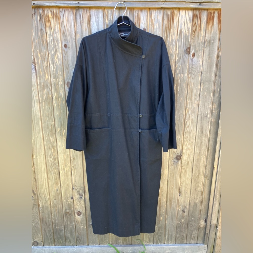 d’Olivier Black Heavy Cotton Minimalist Avant Garde Trench Coat Japanese